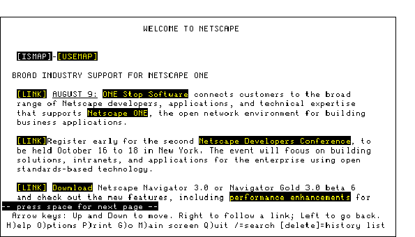 Netscape home page as viewed with LYNX