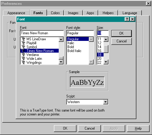 [Screen shot of font dialog box]